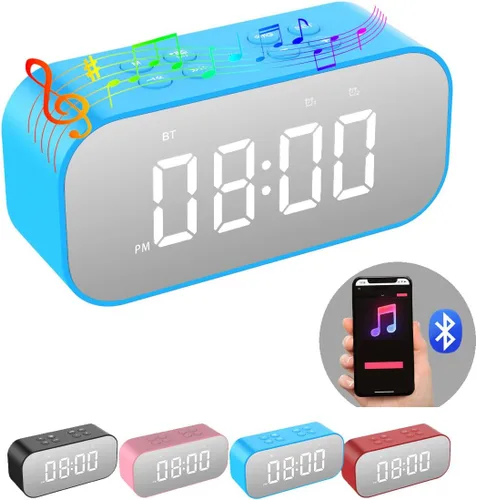 Miniatura 10 de AFK Reloj despertador con altavoz Bluetooth para dormitorio/oficina, pequeño reloj digital para adultos con sueño pesado, adolescentes, niños