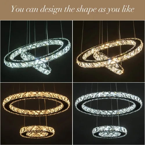 Miniatura 3 de Candelabros modernos de cristal, regulables, redondos, con control remoto, 2 anillos, lámpara colgante de techo LED para vestíbulo, comedor, sala