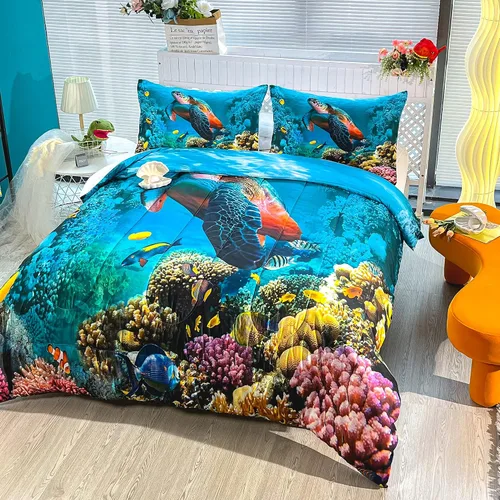 Miniatura 2 de CVHOUSE - Juego de ropa de cama de tortuga marina, edredón individual de tortuga marina, juego de edredón de playa de océano para niños y niñas, A4