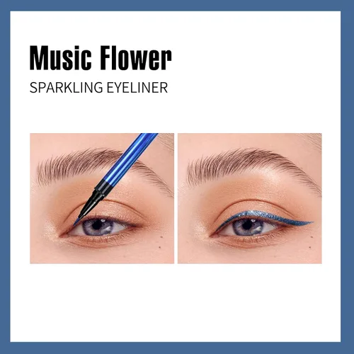 Miniatura 4 de Music Flower Delineador de ojos, delineador líquido impermeable con punta de precisión, delineadores de ojos metálicos de color brillante, Azul