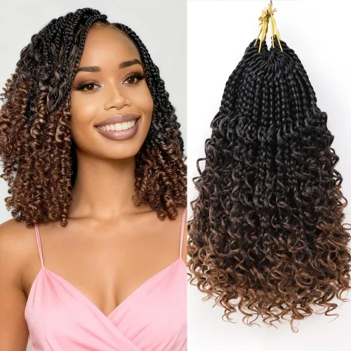 Miniatura 17 de Goddess Box Braids 1B3330 - Trenzas de ganchillo bohemias de 10 pulgadas para mujeres negras, paquete de 7 paquetes de trenzas bohemias preenlazadas