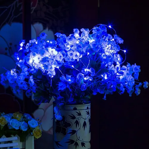 Miniatura 8 de RUICHEN Luces de Hadas de Alambre Plateado Enchufables de 33 Pies, Cadena de 100 Luces LED con Carrete, Azul Waterproof, Silver Coated Copper Wire