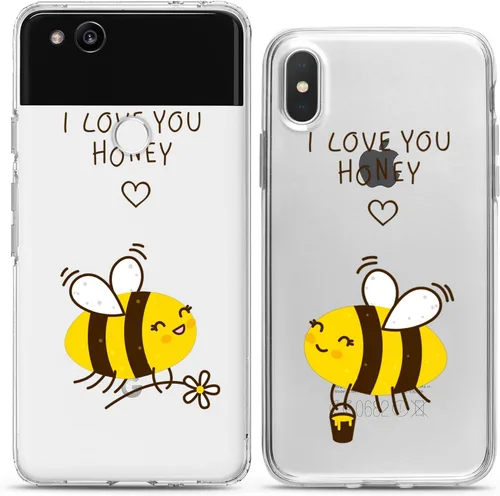 Miniatura 8 de Fundas a juego para parejas compatibles con iPhone 16 15 14 13 12 11 Pro Max Mini Xs X 6s 8 Plus 7+ Xr 10 SE 5 I Love You Cover Honey Bee Silicona