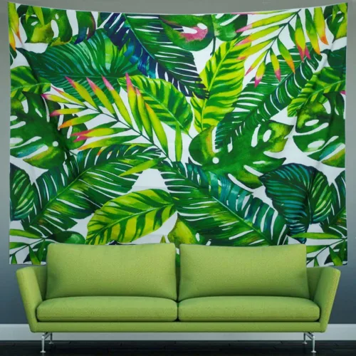 Miniatura 2 de Heopapin Tapiz de palmera, hojas de palmera, tapiz de pared con estampado de hojas de acuarela, tapices verdes tropicales para colgar en la pared