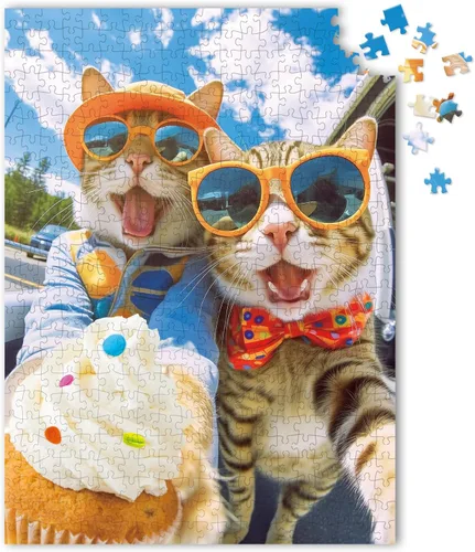 Miniatura 3 de Rompecabezas de 500 piezas para adultos, adolescentes y niños, idea de regalo feliz para la familia, gatos selfie (selfie de gatos)