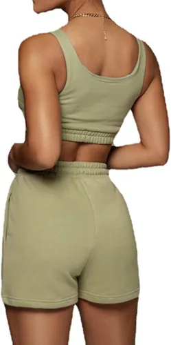 Miniatura 2 de Rooscier Conjunto de 2 piezas para mujer, cuello cuadrado, sin mangas, con pantalones cortos, ropa deportiva