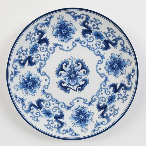 Miniatura 4 de Platos decorativos de porcelana azul y blanca de 10.2 in con patrón floral oriental para manualidades de cerámica para adornos, 1 plato con 1 CP003