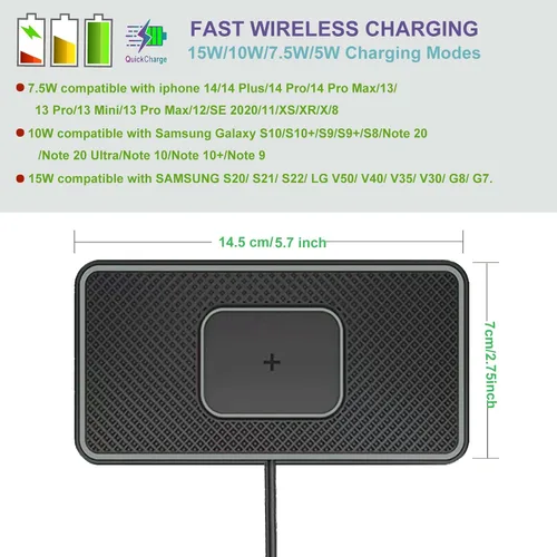 Miniatura 3 de Cargador inalámbrico para automóvil, cargador inalámbrico rápido para teléfono celular, antideslizante, alfombrilla de carga inalámbrica compatible