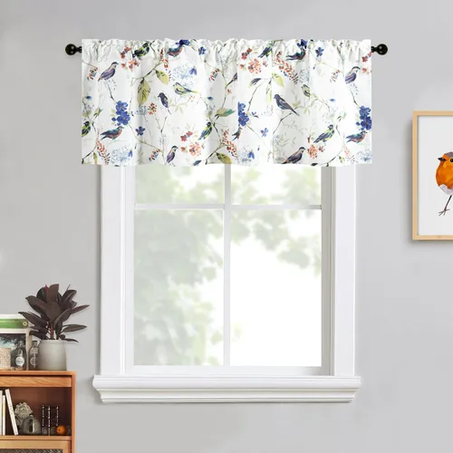 Miniatura 26 de VOGOL Cenefa de pájaro y bayas, decoración clásica de ventana de campo americano con estampado botánico, cortina de bolsillo para barra fácil