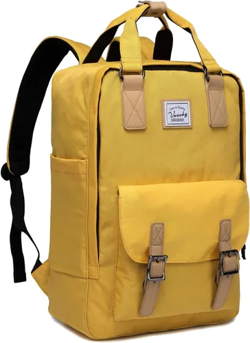 Miniatura 9 de VASCHY Mochila para computadora portátil para mujeres/hombres, mochila de viaje de trabajo de 15.6 pulgadas, mochila vintage resistente al agua