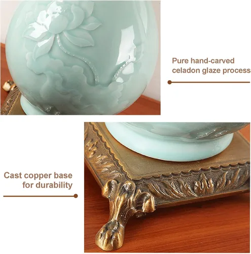 Miniatura 6 de Lámpara de mesa de cerámica de latón completo estilo chino, lámpara de noche con textura de tela, lámparas de noche tradicionales para dormitorio