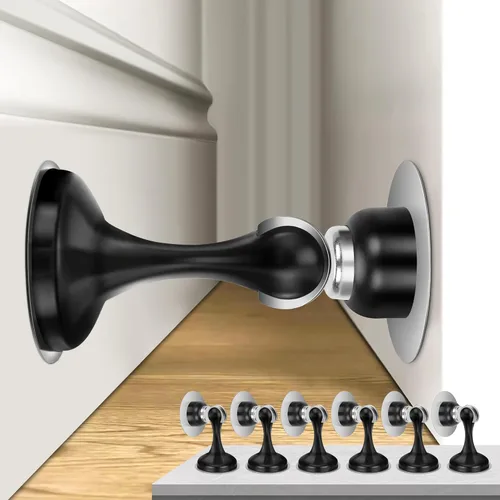 Miniatura 22 de Topes magnéticos para puerta, paquete de 4, topes de puerta de acero inoxidable para montaje en pared y piso, soporte de puerta mantiene la puerta