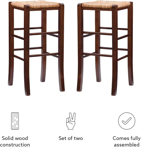 Miniatura 13 de Linon Asiento de hierba marina tejida natural, juego de 2 taburetes Augustus sin espalda, altura de barra