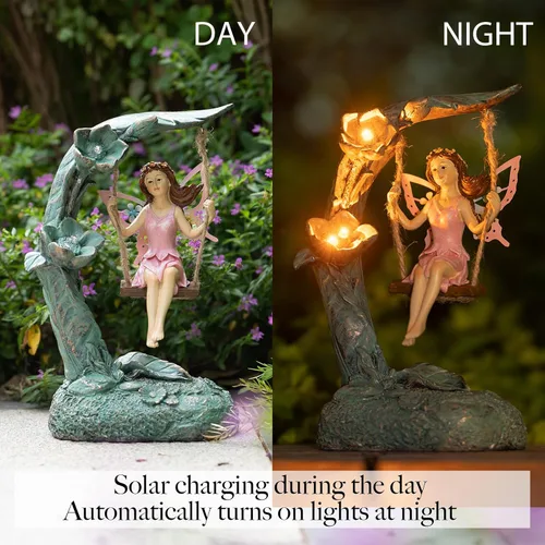 Miniatura 3 de Suyorpe Decoración de estatua de hada de flores de jardín al aire libre, divertidas figuras de hadas oscilantes para patio, césped, porche, regalos