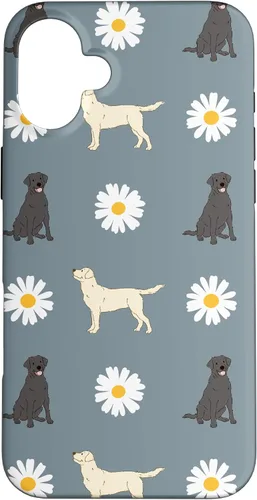 Miniatura 23 de Labrador Retriever y Daisy Flower Pattern - Carcasa para iPhone 17, color azul polvoriento