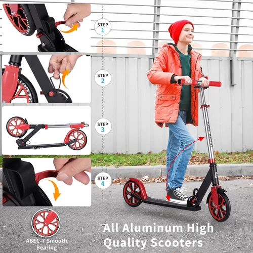 Miniatura 3 de Kick Scooter - Scooter portátil plegable para niños, diseño plegable ligero con alta visibilidad RGB iluminado LED en ruedas Rojo