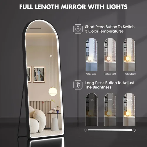 Miniatura 3 de Hasipu Espejo de Cuerpo Completo de 55" X 18" con Luces, Espejo LED de Arco con Marco Negro de Cuerpo Completo y 3 Temperaturas de Color y Brillo