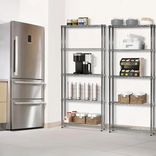 Shelving Inc. Estantería de alambre cromado de 8 pulgadas de profundidad x 36 pulgadas de ancho x 54 pulgadas de alto con estantes de 5 niveles,