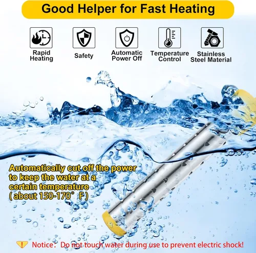 Miniatura 3 de Treela 2 calentadores de agua de inmersión portátiles eléctricos sumergibles para piscina/bañera de hidromasaje con 304 SS para bañera, cubo