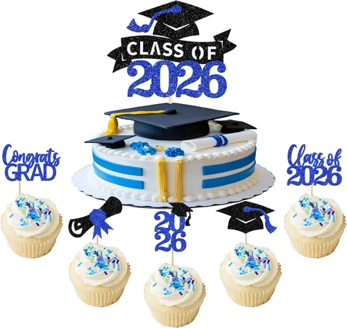 Miniatura 12 de Paquete de 24 adornos para cupcakes de clase 2025 con purpurina 2025 para diploma de graduación 2025 para cupcakes temáticos de graduación 2025