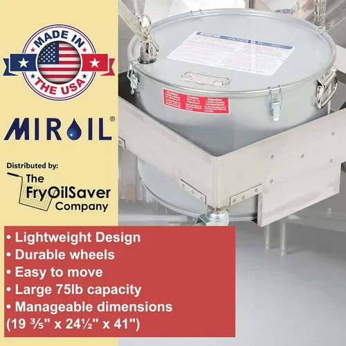 Miniatura 6 de MirOil Máquina de filtro de aceite para freidora 75HD con carrito de descartar y bomba manual, sistema de filtración para freidora para catering