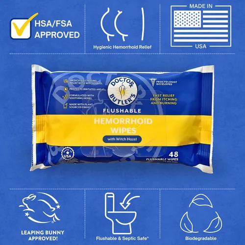 Miniatura 9 de Toallitas que se Pueden Tirar al Inodoro para Hemorroides Doctor Butler's – Toallitas que se Pueden Tirar al Inodoro con Hamamelis para Calmar