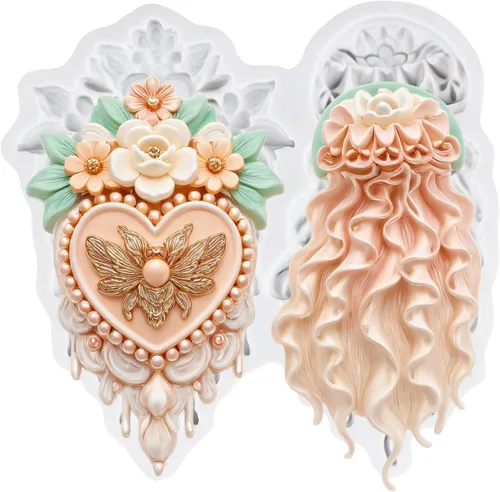 Miniatura 31 de Moldes de silicona estilo barroco con espirales, moldes de encaje, moldes de flores en relieve, molde de filigrana para decoración de pastel