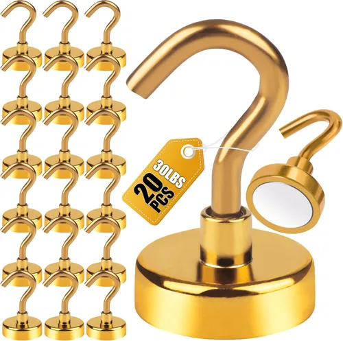 Miniatura 22 de Diymag Ganchos magnéticos, resisten 80 lb, 20 unidades, neodimio de tierras raras fuertes para colgar, colgador magnético para cortina, hogar, Negro