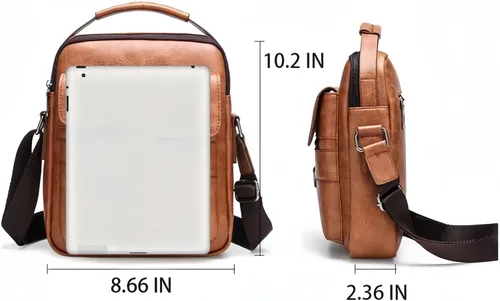 Miniatura 5 de Bolso cruzado pequeño, bolso de hombro para hombre, bolso de cuero vintage para oficina y negocios para hombres, bolso de mano con cremallera