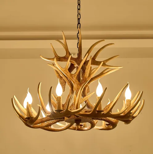 Miniatura 9 de Candelabro de cornamenta de 6 luces, estilo rústico, base E12, cornamenta de ciervo, iluminación para el hogar, tienda y bar