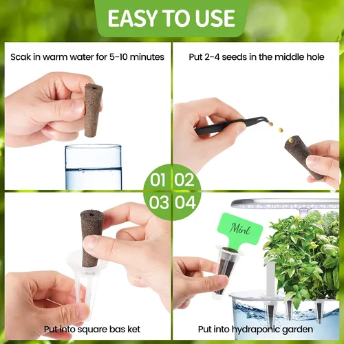 Miniatura 6 de Kit de cápsulas de semillas para AeroGarden, 30 esponjas de cultivo con nutrientes A & B, 1 pinzas, 10 etiquetas, cápsulas de arranque de semillas