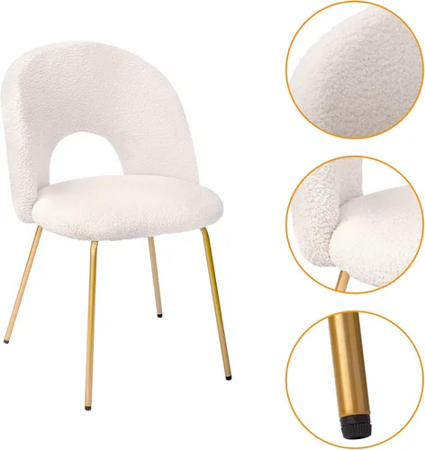 Miniatura 5 de CangLong Juego de 2 sillas de comedor de terciopelo con patas de metal para sala de estar, cocina, color blanco