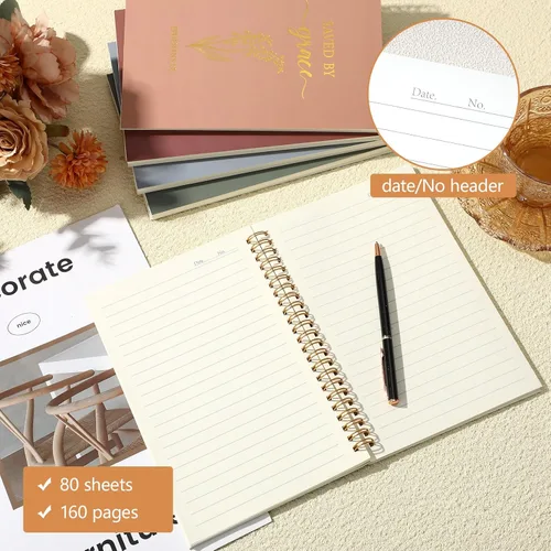 Miniatura 4 de Gueevin Paquete de 5 Cuadernos en Espiral Estéticos Suministros Escolares A5 Rayado Ancho 160 Páginas/80 Hojas Cuaderno Lindo para Trabajo