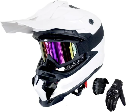 Miniatura 9 de 1Storm - Casco de motocross para adulto ATV Dirt Bike BMX MX Downhill Mountain Helmet estilo pista JH601; conjunto de casco rosa dinosaurio + gafas