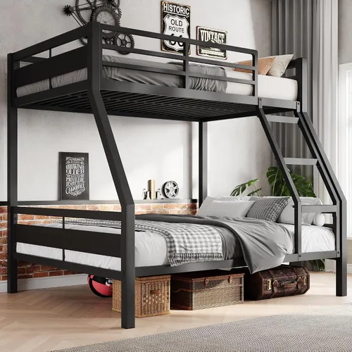 Miniatura 10 de Feonase - Litera de camas individuales con escalera, de metal, con barandilla alta, con soporte de listones de metal resistente, sin ruido, no Negro