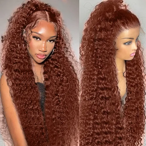Miniatura 24 de 200% de densidad 13X6 Peluca de encaje frontal con reflejos ombre de pelo humano para mujeres, peluca de encaje frontal color naranja rojizo