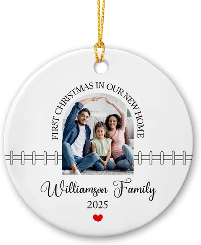 Miniatura 9 de Marco de fotos conmemorativo personalizado para mascotas, adorno de Navidad 2025, Un pedazo de mi corazón vive en el cielo, adorno de cerámica