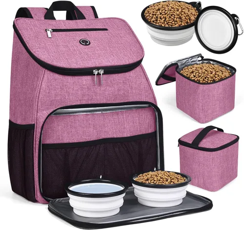 Miniatura 14 de BAGLHER Bolsa de viaje para perros, mochila de suministros para mascotas aprobada por aerolíneas, mochila de viaje para perros con 2 cuencos Negro-b