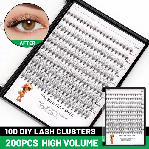 Miniatura 2 de Bodermincer Caja grande de 200 pestañas postizas 10D, 8-10-0.472-0.551 in mixtas de maquillaje profesional individual racimo pestañas postizas