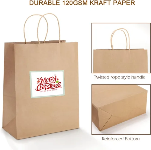 Miniatura 4 de Kslong Paquete de 105 bolsas de regalo de estraza marrón con asas, bolsas de compras de papel kraft liso natural a granel para negocios minoristas