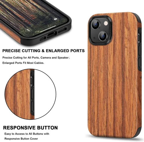 Miniatura 5 de TENDLIN Funda magnética para iPhone 13 Pro - Funda híbrida de TPU de cuero de grano de madera con compatibilidad MagSafe