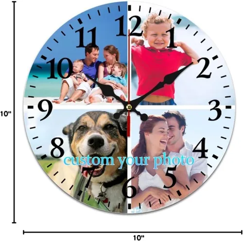 Miniatura 8 de Reloj de pared personalizado, reloj personalizado con texto de 4 imágenes, reloj de fotos silencioso redondo personalizado de PVC, regalos