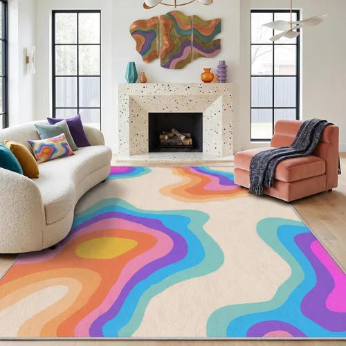Miniatura 9 de Abstract Mid Century Rug 2x3 ft, Teal Aqua Contour Wave Washable Area Rug, Soft Low Pile Non Slip Modern Rug for Living Room Bedroom Dining Room