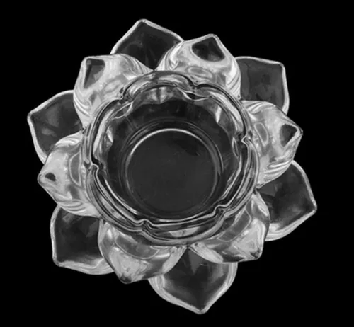 Miniatura 6 de Portavelas de cristal transparente con flor de loto – Portavelas de loto transparente, portavelas budistas, portavelas votivas de cristal