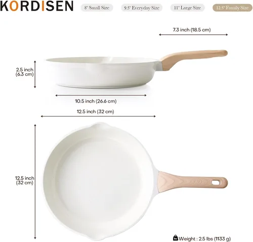 Miniatura 2 de Kordisen Sartén de cerámica antiadherente, sartén grande de cerámica de 12.5 pulgadas, sartén de cocina saludable y no tóxica, mango que se mantiene