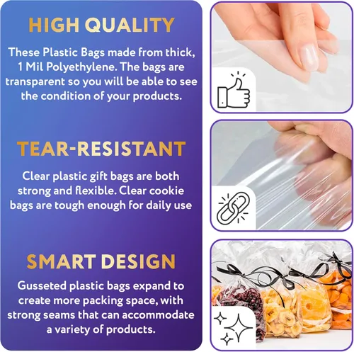 Miniatura 3 de APQ Bolsas de polietileno transparentes con refuerzo, 6 x 3 x 15 pulgadas. Paquete de 100 bolsas de plástico con refuerzo de 1 mil de grosor