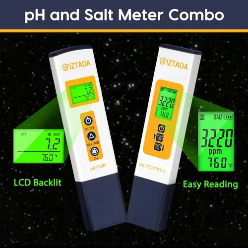 Miniatura 2 de Medidor de pH y Medidor de Salinidad Combo para Piscina de Agua Salada 6 en 1 Medidor de pH Sal SG EC TDS Temp para Acuario de Arrecife Tanque