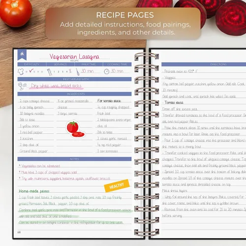 Miniatura 3 de Clever Fox Libro de recetas en espiral, haz tu propio libro de cocina familiar, organizador de cuadernos de recetas en blanco, diario de cocina Negro