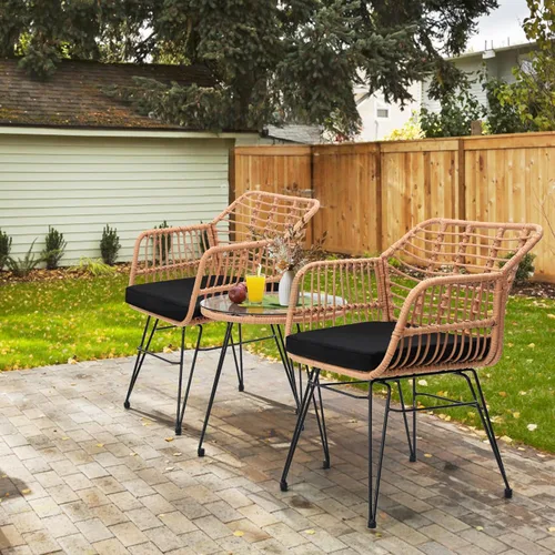 Miniatura 3 de KROFEM - Juego de 3 piezas de muebles de mimbre para patio estilo bistró, incluye 2 sillas de ratán y mesa con tapa de vidrio, ideal para porche