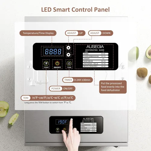 Miniatura 8 de Deshidratadora de alimentos comercial grande con 12 bandejas, área utilizable de hasta 22.67 pies², secador de acero inoxidable completo de 1200W